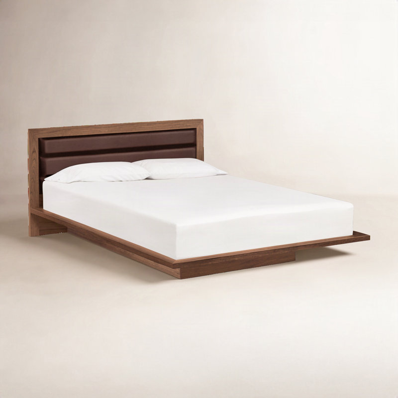 Lit Moduluxe avec tête de lit tapissier de 35 po, Très grand lit, Café, Noyer naturel