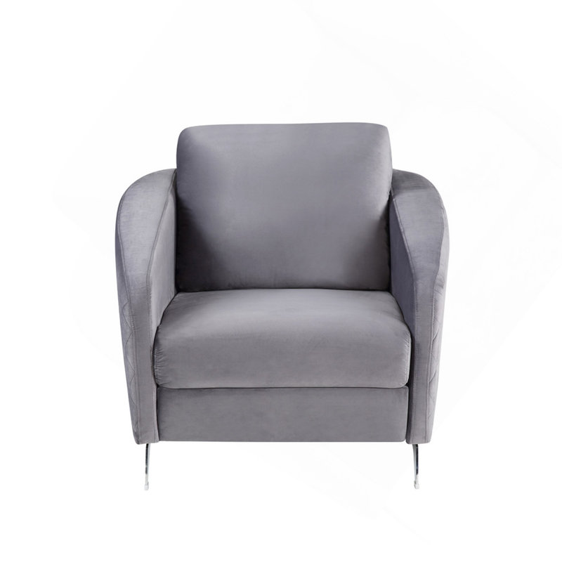 Sofia 36" Gray Velvet Modern Chic Accent Armchair, Silver