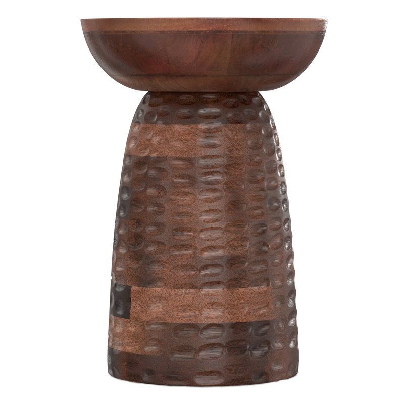 Boyd Solid Mango Wood Contemporary Accent Table with Textured Finish, Fully Assembled, Warm Dark Brown