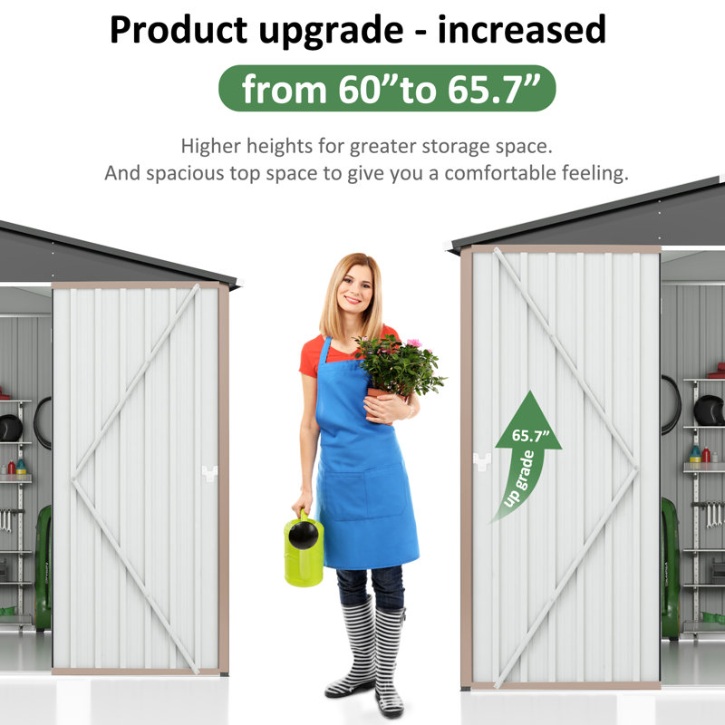 Outdoor Metal Shed Storage with Updated Frame Structure and Lockable Doors, 80.30" H x 119.30" W x 119.30" D