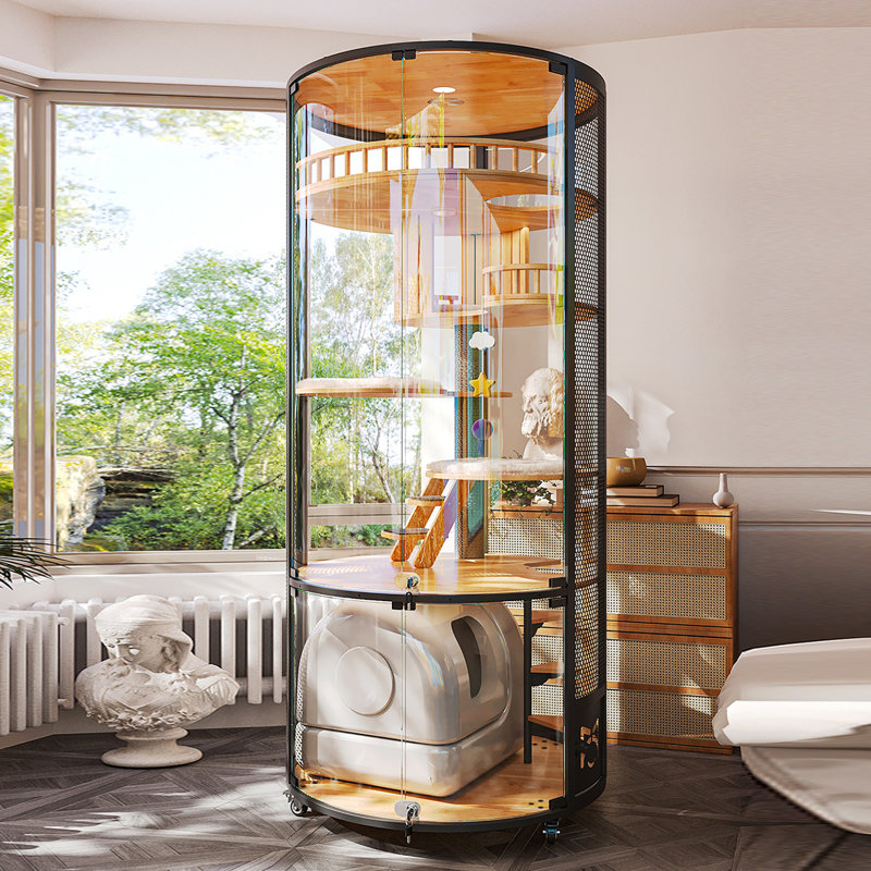 Maison de chat cylindrique en acier au carbone, compatible avec les bacs à litière automatiques