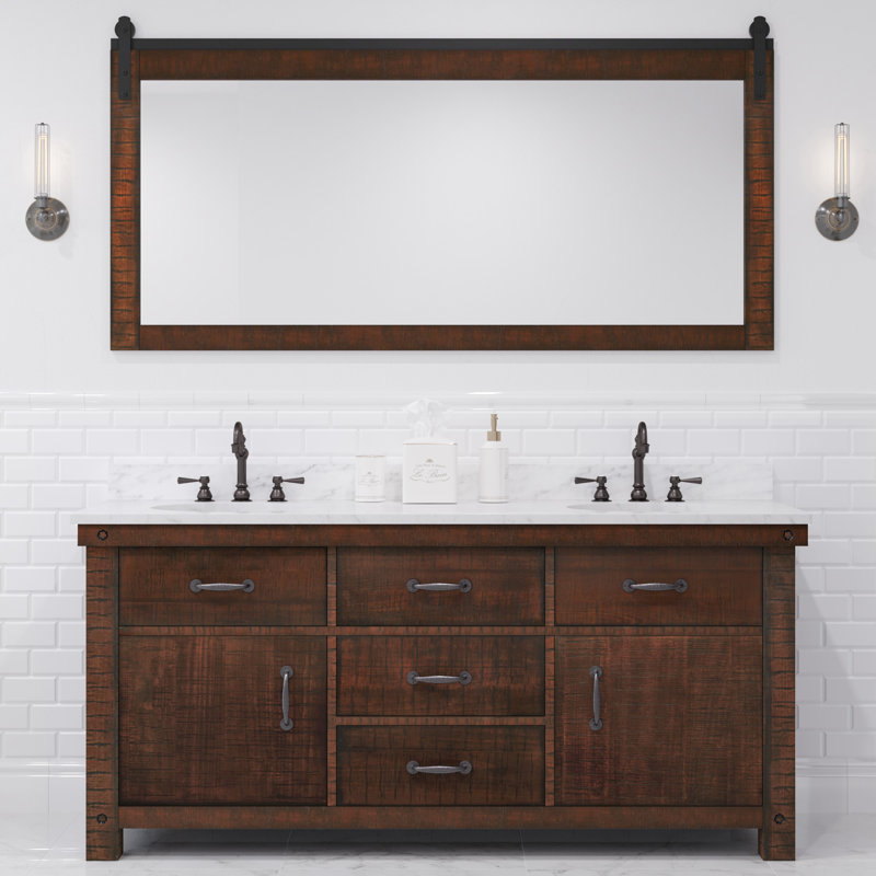 Aberdeen 72" Bath Vanity with Mirror, Rustic Sierra, Carrara White