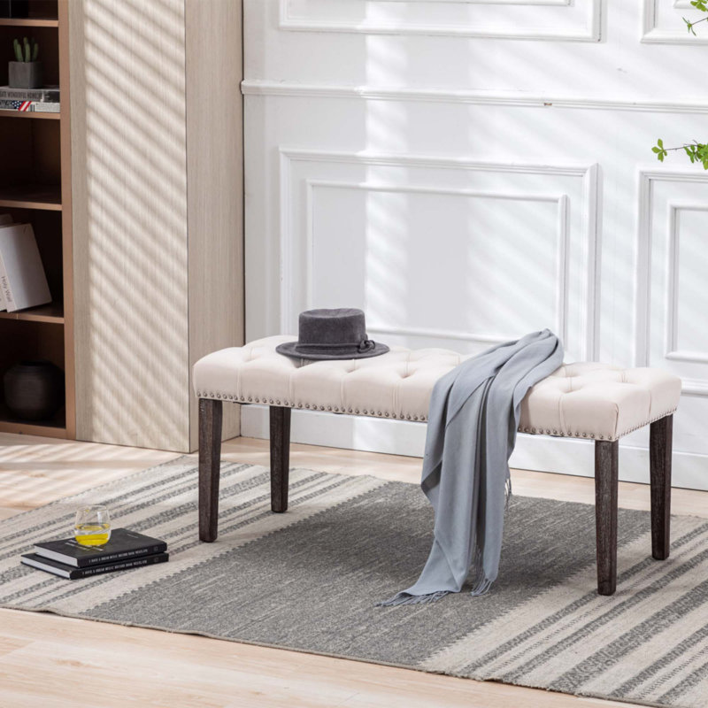 Banc rembourré et capitonné, Beige, Gris