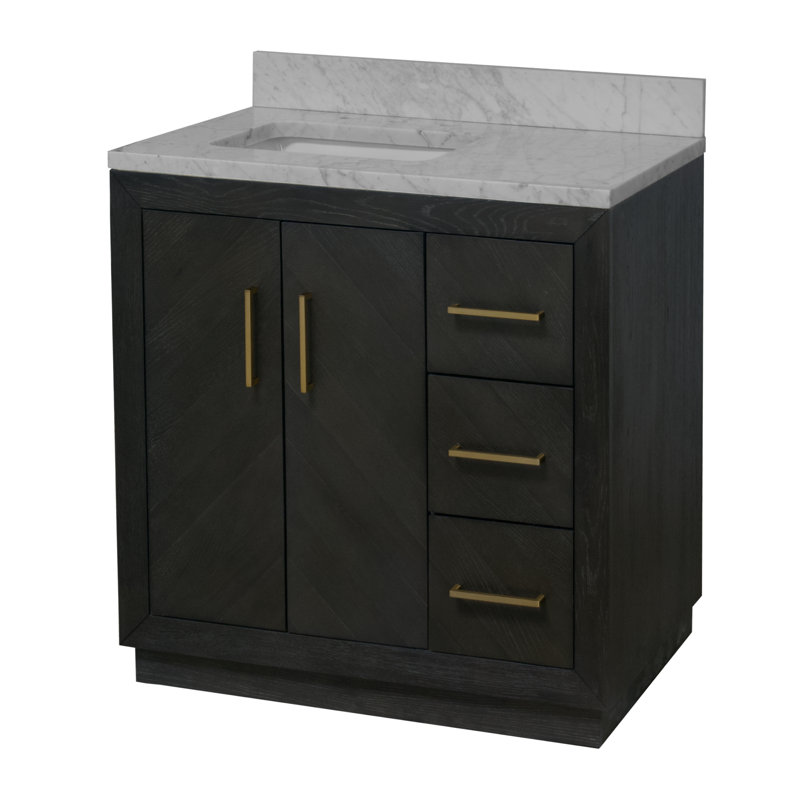 Sadelle 36'' Single Bathroom Vanity with Carrara Marble Top, Dark Oak