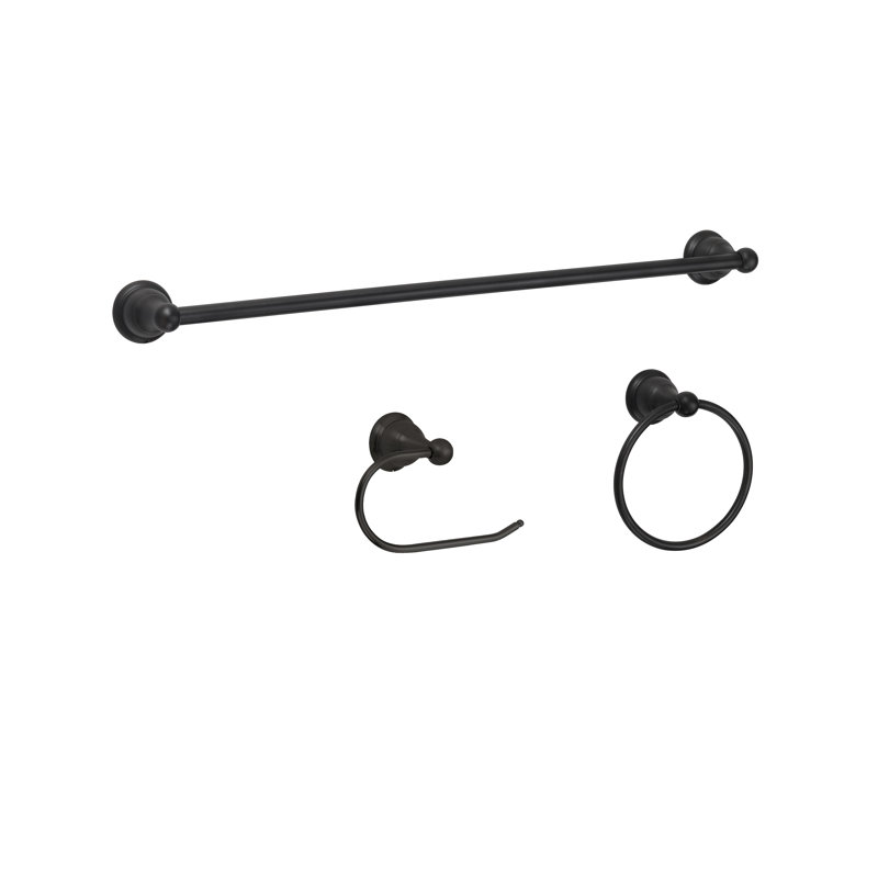 3-Piece Bathroom Hardware Set With Towel Ring, Toilet Paper Holder And 24 In. Towel Bar, Matte Black