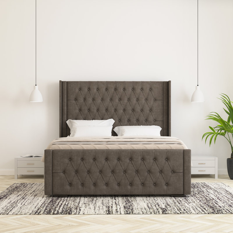Raoul Upholstered Bed Frame, Single (3'), Mole Brown