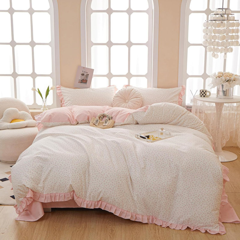 Pure Cotton Vintage Floral Duvet Cover Set, Pink Floral, Twin XL Duvet Cover + 2 Standard Pillowcases