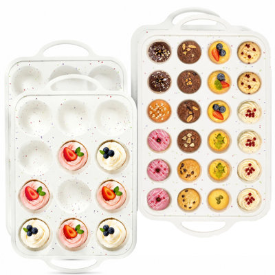 Silicone Muffin Pan 4 Pack with Metal Frame, 24 Cup and 12 Cup Nonstick Baking Pans for Cupcakes Egg Bites, Creamy Confetti