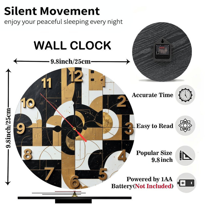 Horloge murale abstraite dorée et noire