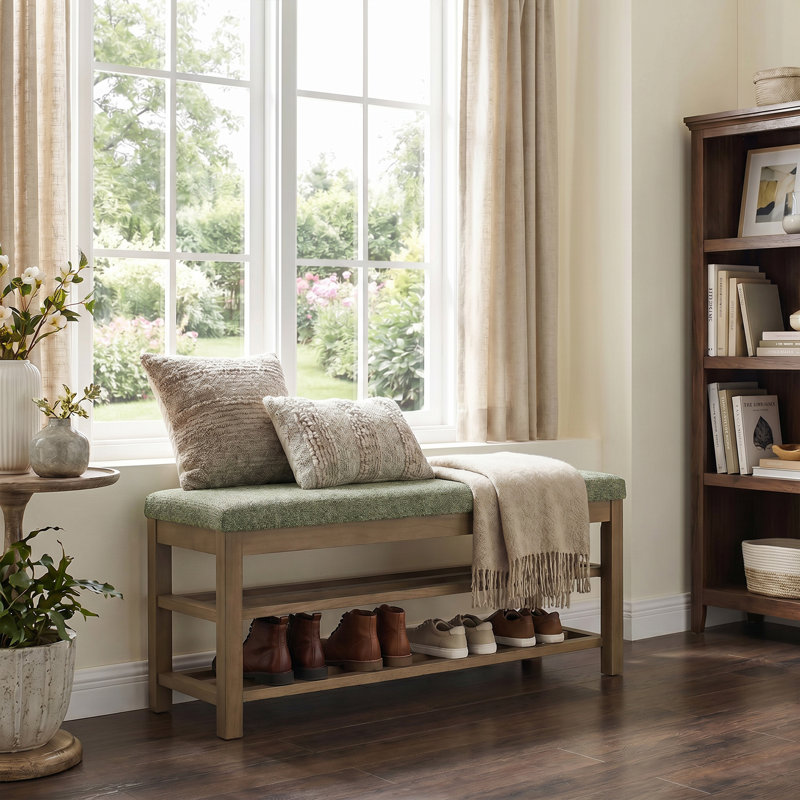 Banc de rangement rembourré avec range-chaussures à 2 niveaux, Vert