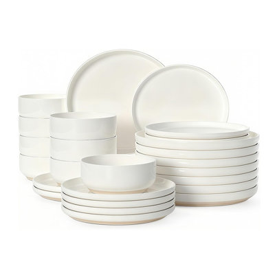 24 Pieces Ceramic Dinnerware Sets for 8, Modern Stoneware Kitchen Dinner Set, Microwave and Dishwasher Safe, Cream White