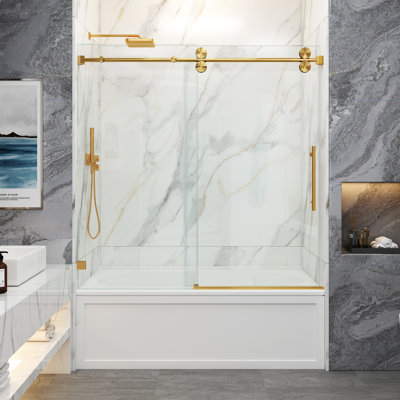 Opal Mirage MCOCOD 56"-60" W x 60" H Single Sliding Frameless Smooth Sliding Tub Door with 3/8" (10mm) Clear Glass