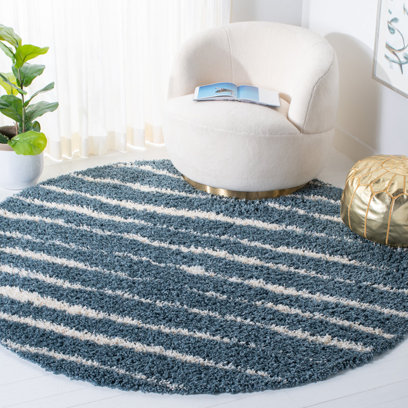 Evgeniy Venus Shag 600 Performance Striped Rug, Round 6'7"