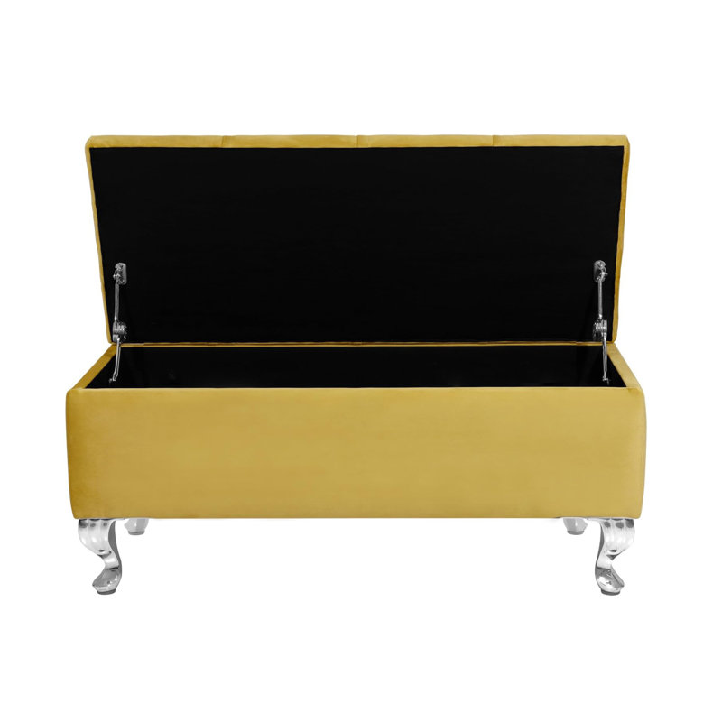 Londona Wide Velvet Tufted Rectangle Solid Color Standard Ottoman Bench with Storage, Upholstery Footstool End of Bed Bench