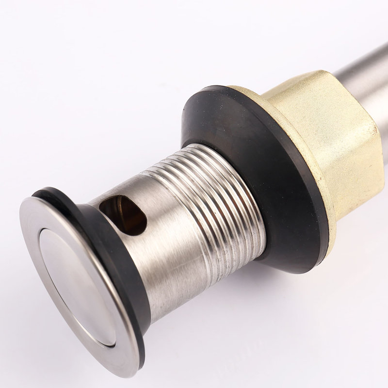 Drain escamotable en acier inoxydable pour lavabo de salle de bain avec trop-plein, Nickel brossé