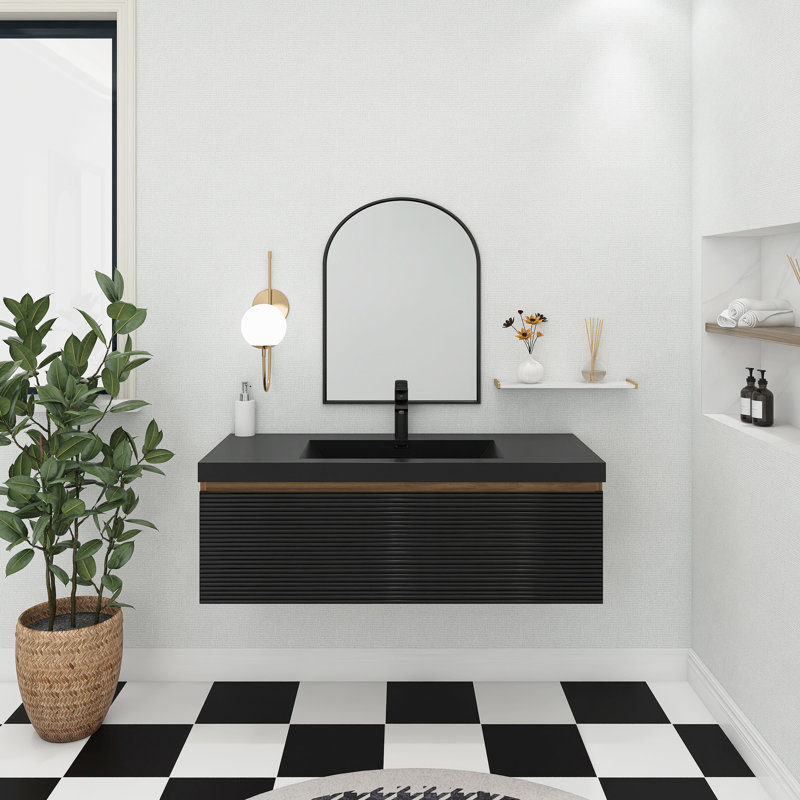 Ensemble de meuble-lavabo mural simple 48 po avec plateau en résine 48 po