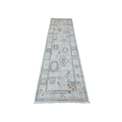 2'7"x9'9" Grey Angora Oushak Leaf Design Hand Knotted All Wool Runner Rug 34E4EF0932CD4374A50C8DF0C4DD644A