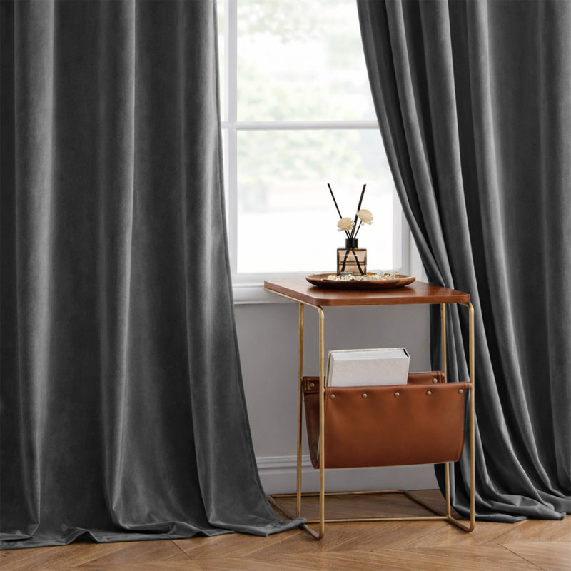 Heavy Crushed Ready Made Velvet Eyelet Curtains (Set Of 2), 228cm Width x 228cm Height, Grey