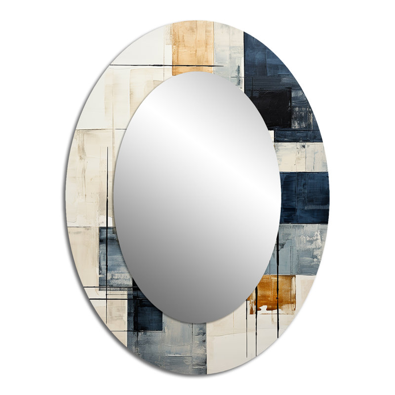 Ivory Illusions Abstract Shapes I - White Oval Wall Mirror Decor, 40" x 30"