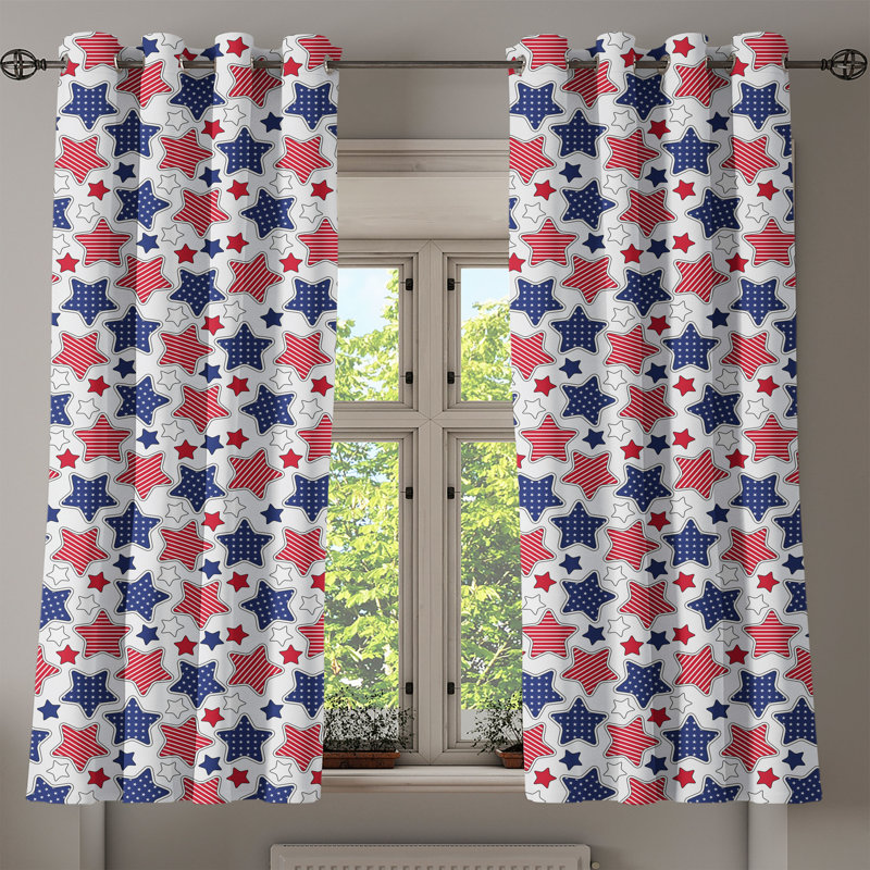4th of July Grommet Curtain Decorative 2-Panel Window Drapes, 50", Ruby Violet Blue White, 50" W x 54" L