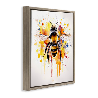 Watercolor Style Bee Framed Floater Canvas Wall Art by Petal Prints Design