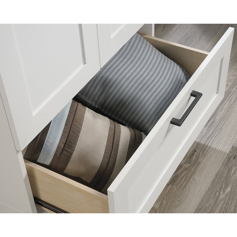 Soft White MDF 2-Door Wardrobe Armoire with Drawer