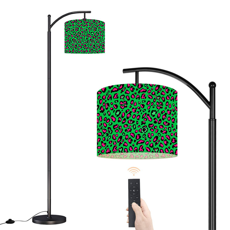 Arc Floor Lamp Vibrant Pink Black Leopard Print Turquoise Spots Animal Floor Lamps with Remote LED Lights Adjustable Lamp Shades Tall Standing Lamps for Reading Office Living Room