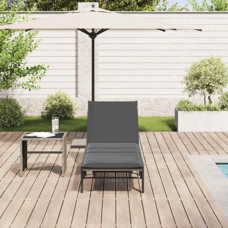  Chaise longue en rotin PE gris, acier thermolaqué réglable, Gris, Gris foncé