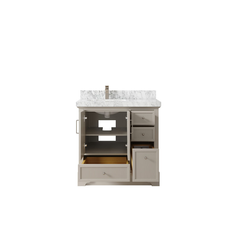 Ensemble de meuble-lavabo simple 36 po avec plateau Alys, Marbre de Carrare