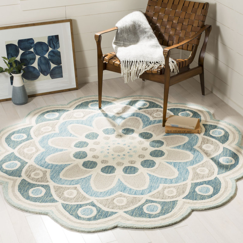 Novelty Hand Tufted Wool Geometric Rug, Round 6'