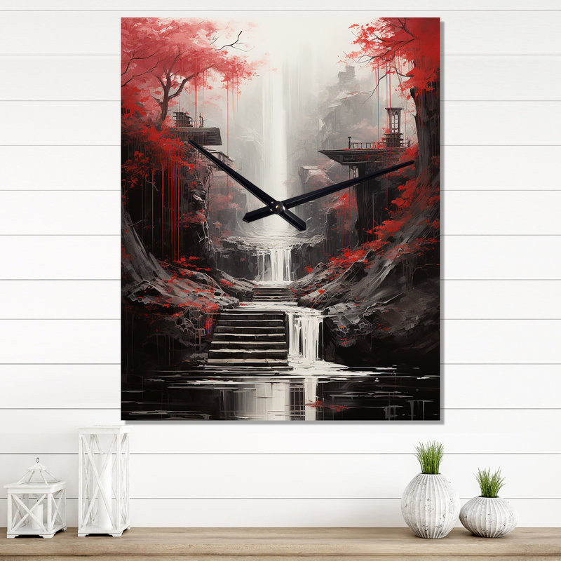 Red Tree Endless Waterfall Journey - Landscapes Wall Clocks, Small