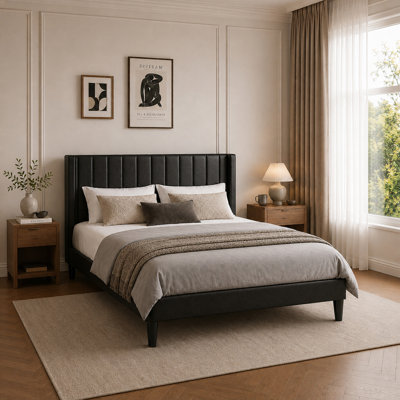 Platform Bed Frame with Headboard,  Upholstered PU Wingback Bed, No Box Spring Needed, Easy Assembly