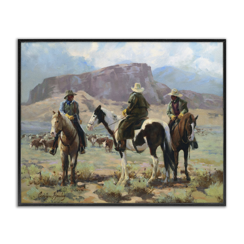 Cowboy Group avec bovins, estampe numérique, conception de Carolyne Hawley, H 11 po x l 14 po, Giclée encadrée noir minuit