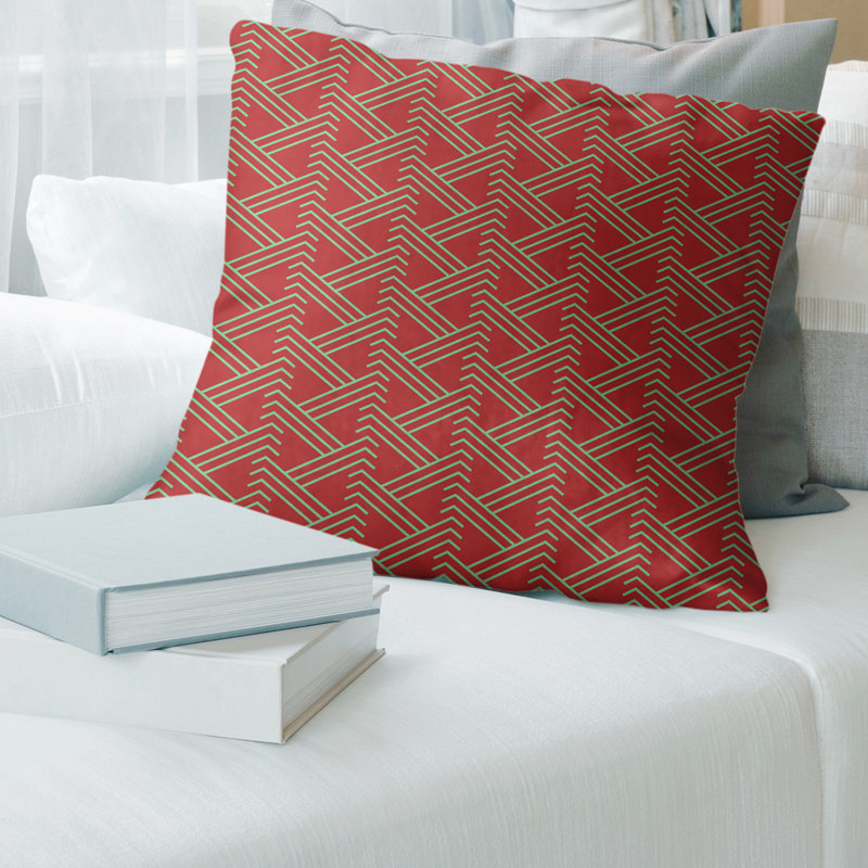 Coussin décoratif 14 po, 18 po x 18 po, Rouge foncé / Vert, Géométrique