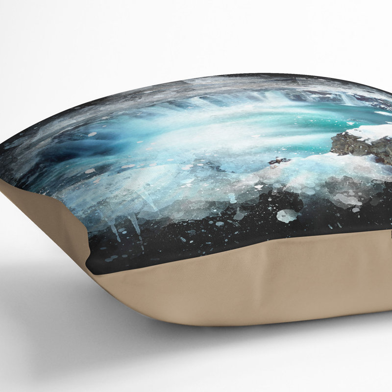 Icelandic Waterfall Paint Splash Cushion with Filling, Stone, 40cm H x 40cm W x 15cm D