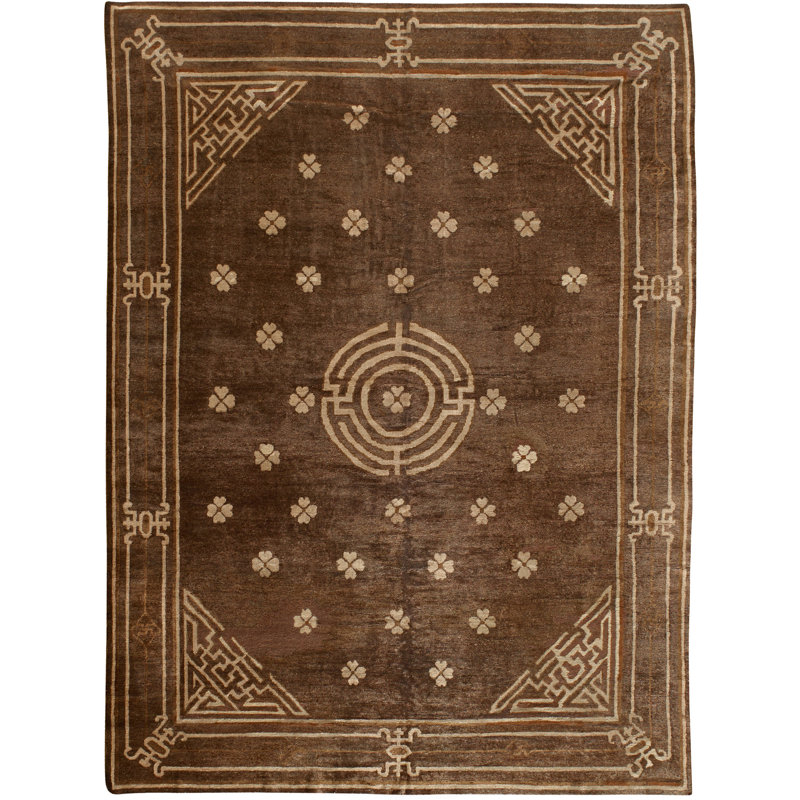 Tapis 9 x 11 en laine fait à la main brun chocolat mongol rétro BB3593