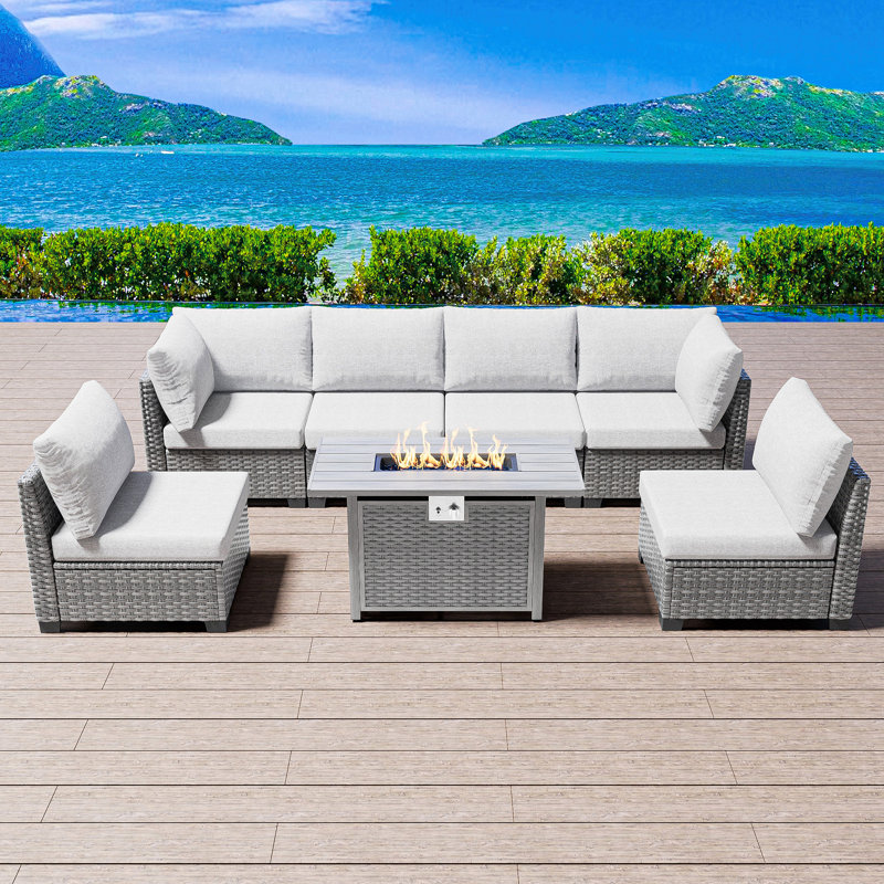 Ensemble de conversation modulaire en osier / rotin pour 6 personnes avec coussins
