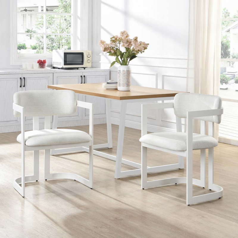 Chaises de salle à manger rembourrées, Blanc, Beige
