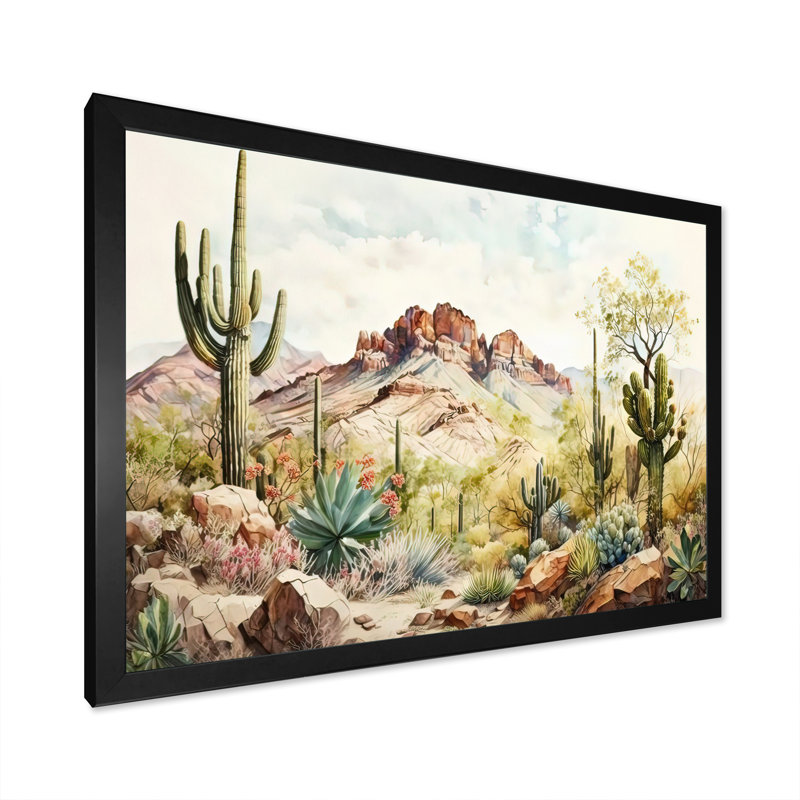 Arizona Desert III - art mural sud-ouest sur toile, Black Single Picture Framed Canvas, H 24 po x l 32 po x P 1 po