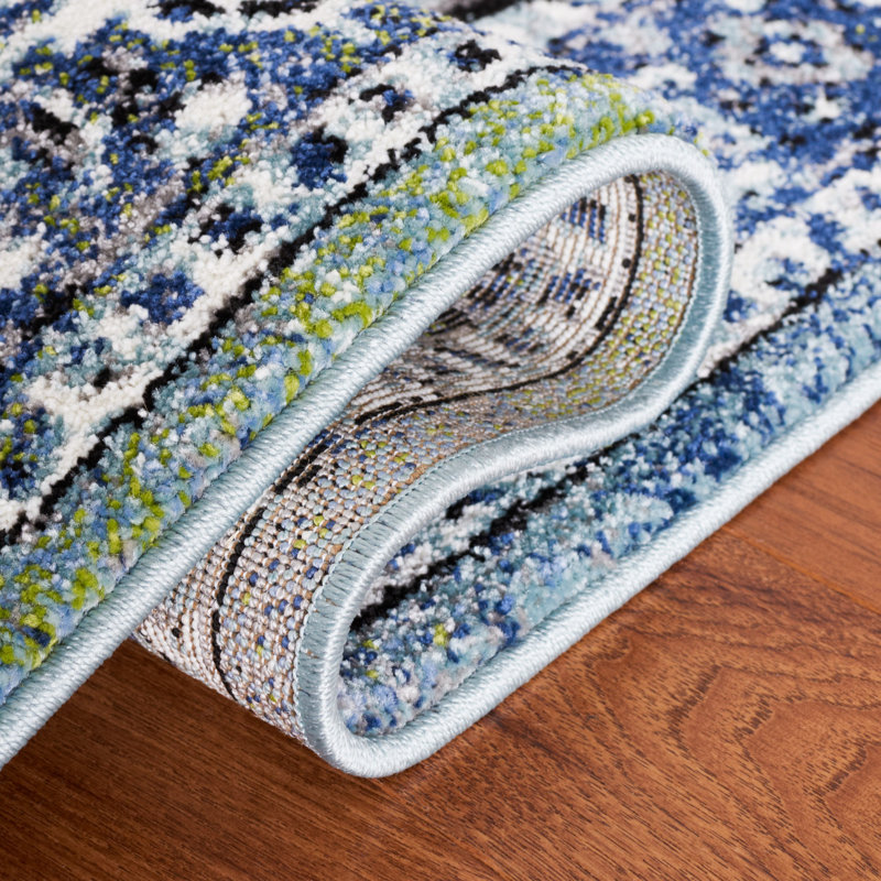 Evanoff Oriental Blue/Light Green Area Rug, Rectangle 4' x 6'