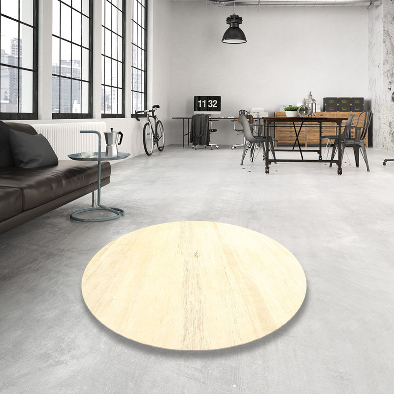 Tapis beige à motif abstrait Laege, Rond 4 pi