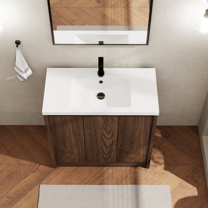 Ensemble de meuble-lavabo en bois 36 po avec lavabo, robinet et drain Sharee, Brun