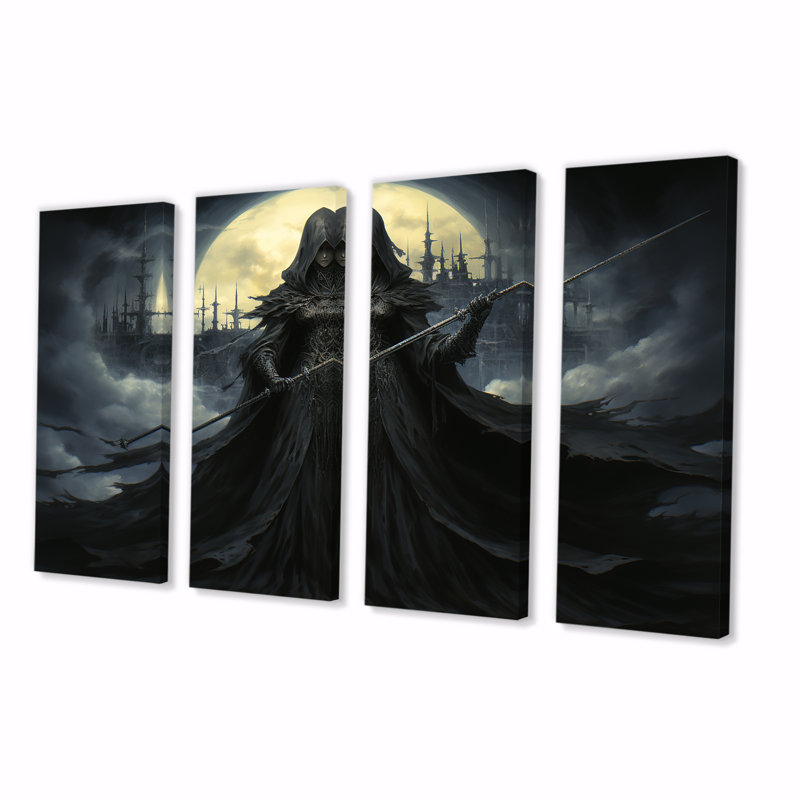 Enchanting Charcoal Witches I - Ensemble de 4 pièces d'art mural, H 32 po x l 64 po