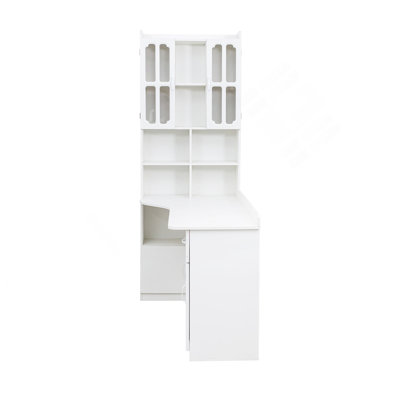 L-Shaped Corner Computer Desk  For Home Office Or Study Desk, Study Modern Style Table With Drawers, Bookshelf & Hutch, 2-In-1 L-Shaped Design, Large Working Space