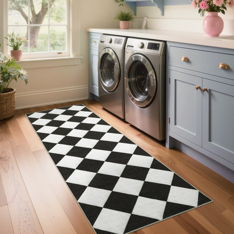 Diamond Machine Washable Area Rugs with Rubber Backing Non Slip Low Pile Stain Resistant Carpet for Living Room Bedroom Dining Room Playroom