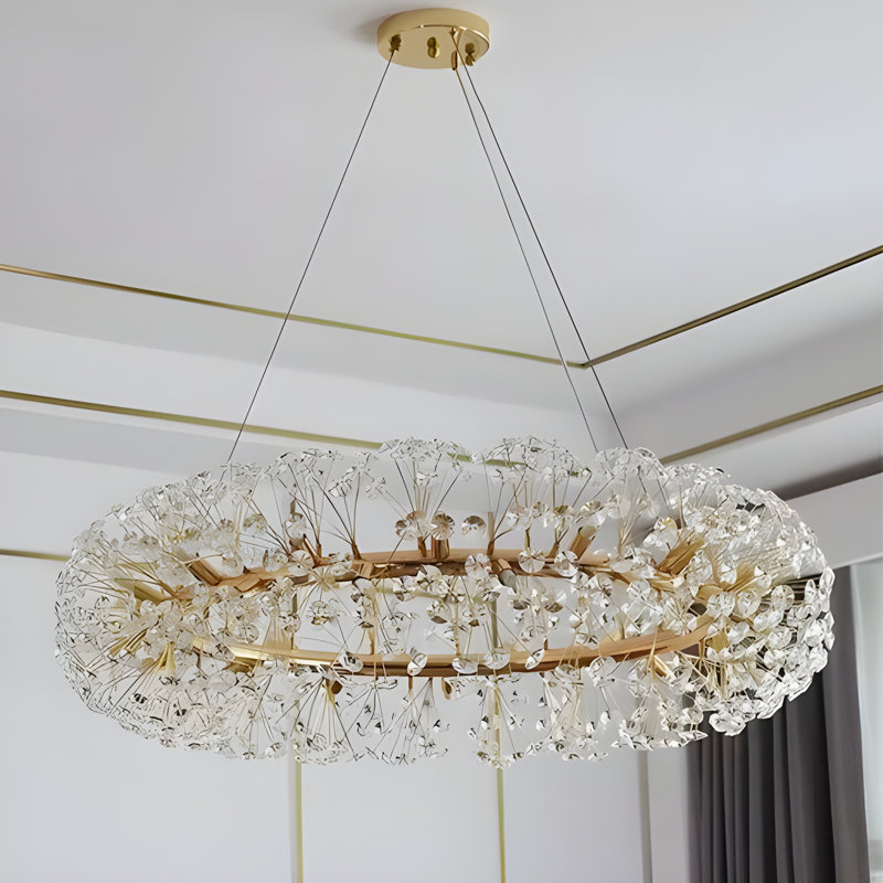 Gowan Chandelier-Modern Dandelion Crystal Chandelier – Gold LED Floral Adjustable Ceiling Light, 30cm H x 80cm W x 80cm D, 20