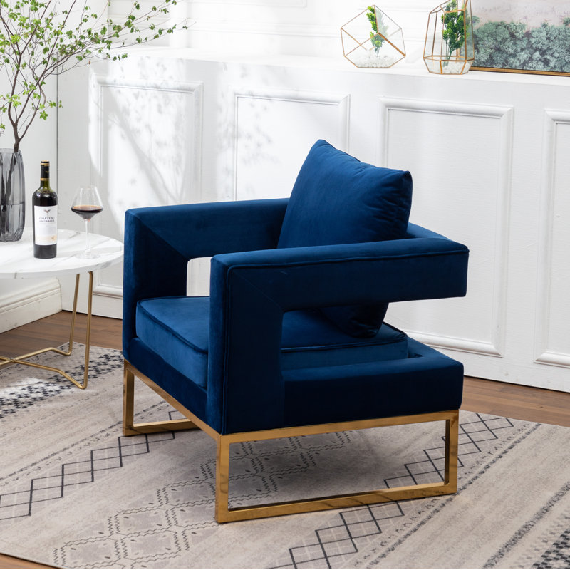 Upholstered Accent Arm Chair, Gold, Blue