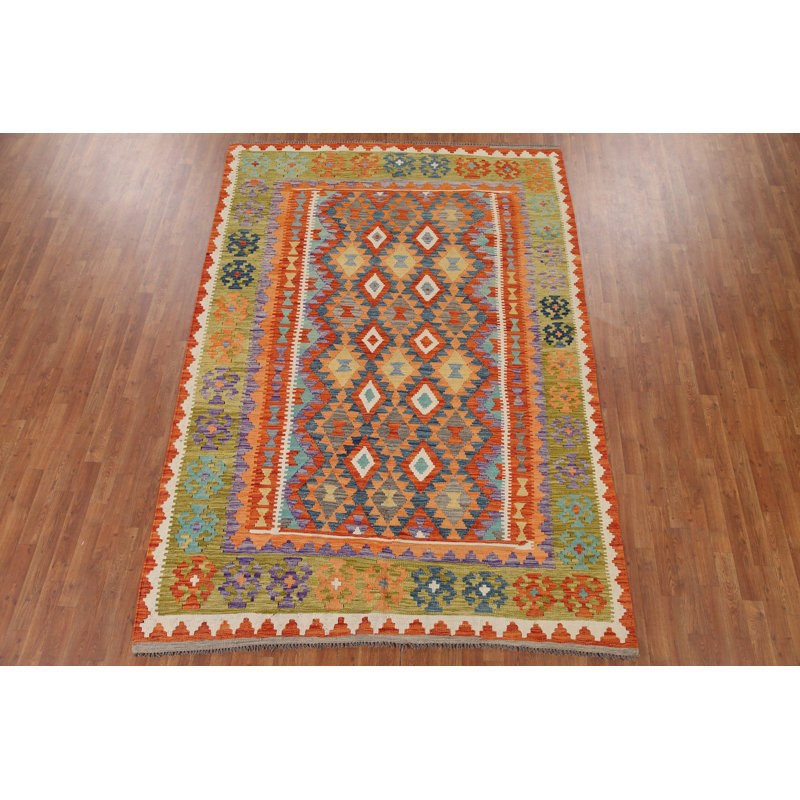 Tapis oriental réversible en laine Kilim 7 x 10