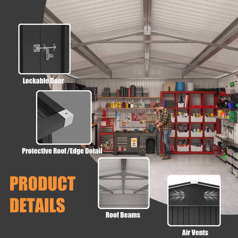 12 ft. W x 18 ft. D Outdoor Metal Storage Shed with Double Doors