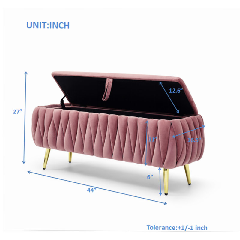 Banc de rangement, repose-pieds rembourré pour la maison, Rose foncé